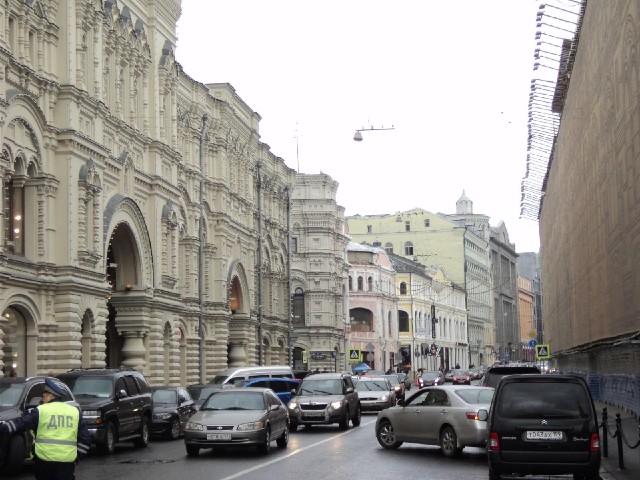 A street leading off Red Square. The building on the left is the GUM shopping mall.