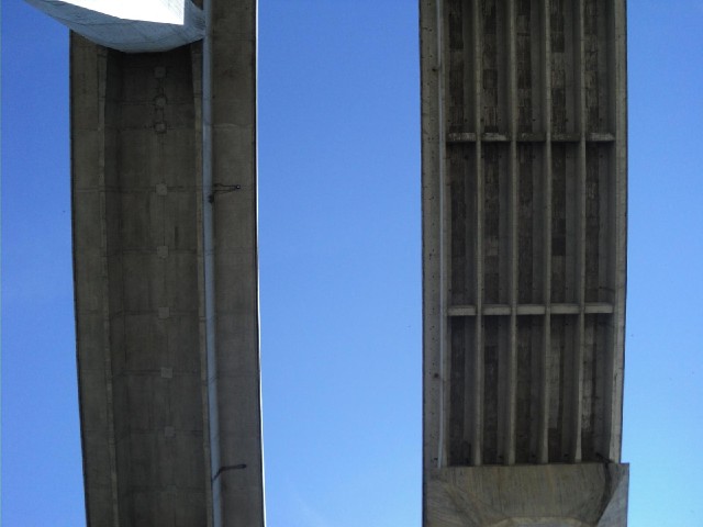 The modern motorway viaduct seen from below.
