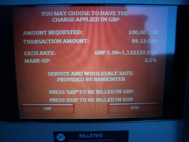 This cash machine kindly offered to charge me an extra 2.5%.
