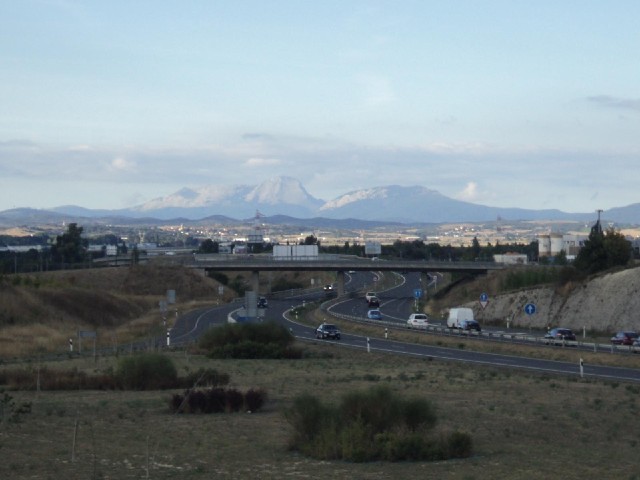 Snow-topped mountains.