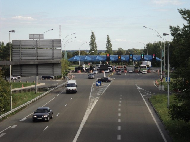 A motorway toll plaza.