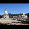 Two churches under construction at the Katyn monument.
