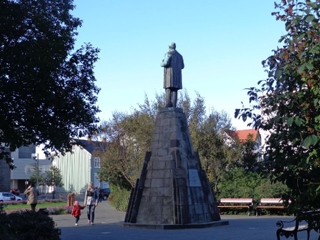 The statue is Jon Sigursson, the 19th Century politician who started the process of regaining Icela...
