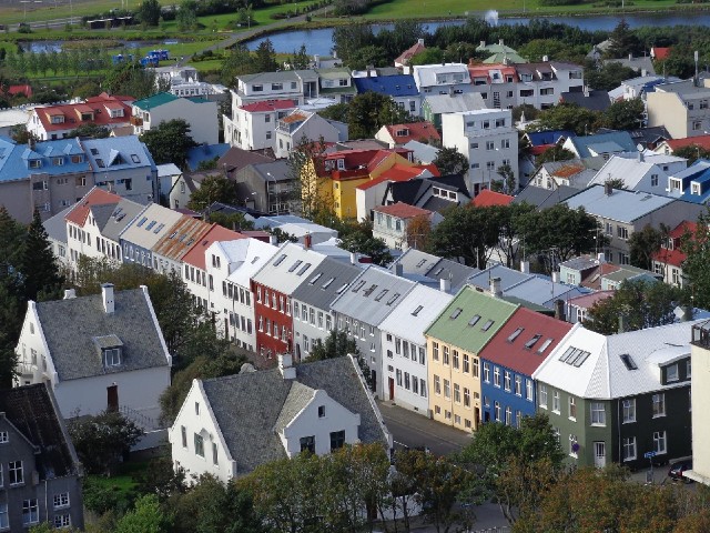 Coloured buildings.
