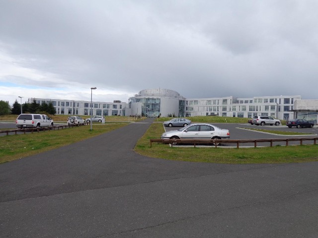 A building near Reykjavik's domestic airport and the Pearl.