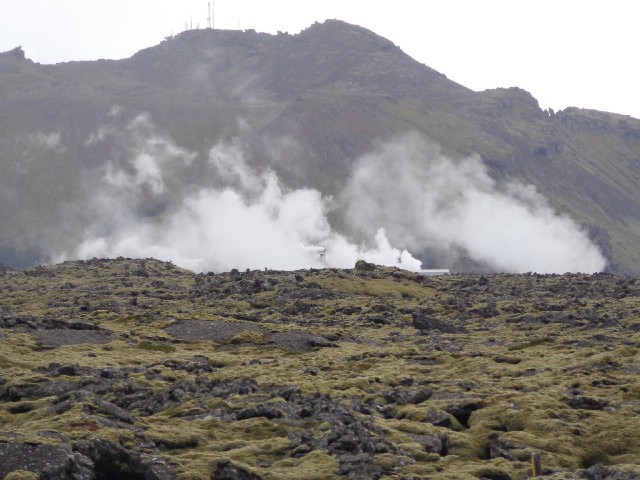 The steam seen from a bit closer, with the moss-covered basalt rubble which makes up the landscape i...