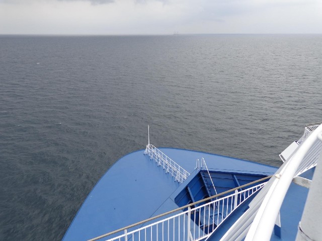 The front of the boat. From up here, you can't see the bow wave so it looks at if the boat has no co...