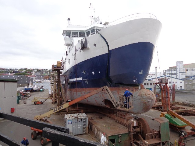 A boat being worked on.