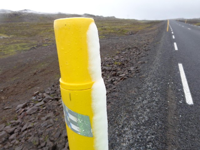 Here's some snow. The yellow post is a "priest". They are all along both sides of the road...