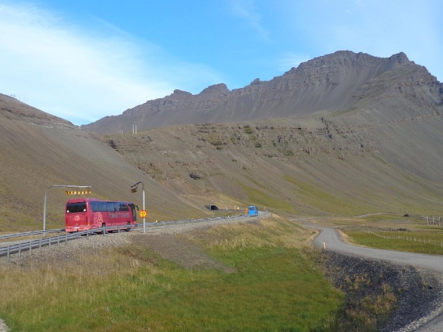 Two tourist buses.