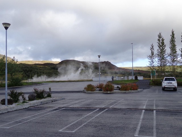 The smaller steam vents seen from across the car park.