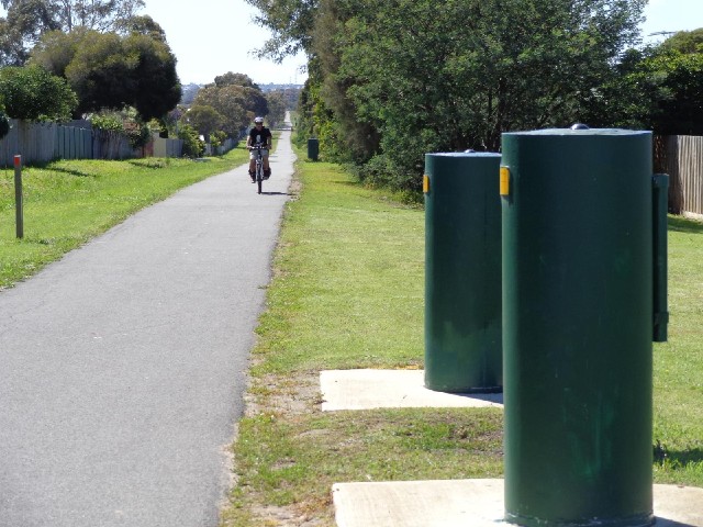These green pillars are spaced over 883 metres of the rail trail and are used for calibrating eloect...