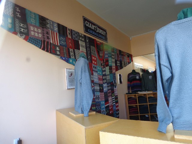 The Giant Jersey of Geraldine, inside the wool shop.
