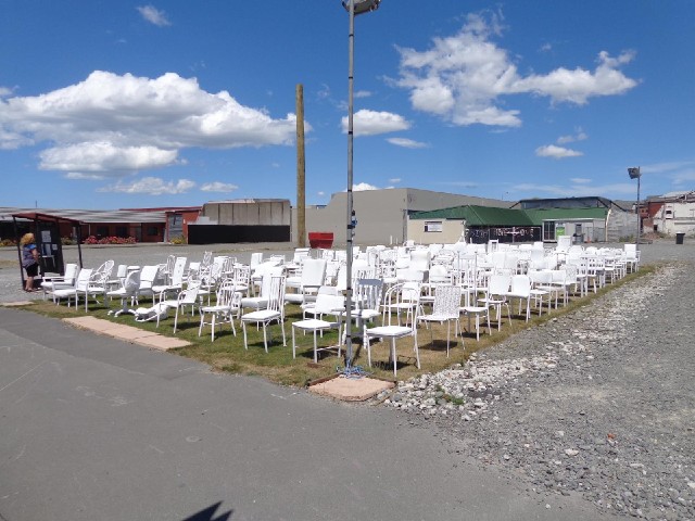 These 185 chairs represent the 185 people who died in the 2011 earthquake. 115 of those were in the ...