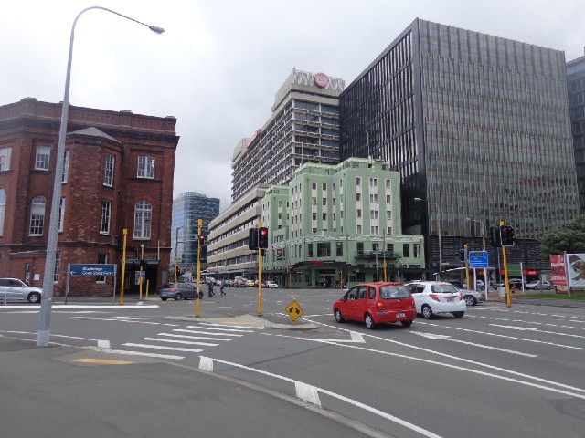 Wellington. The green building in the middle is the former Waterloo Hotel, now a backpackers' hostel...