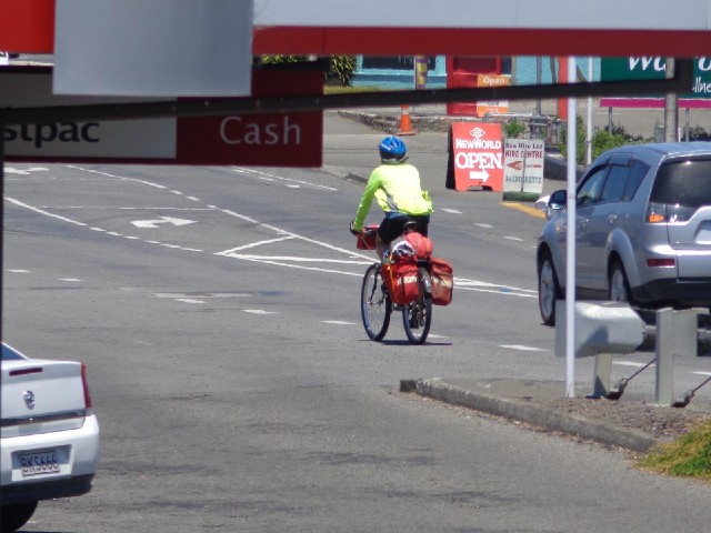 A touring cyclist in Wairoa.