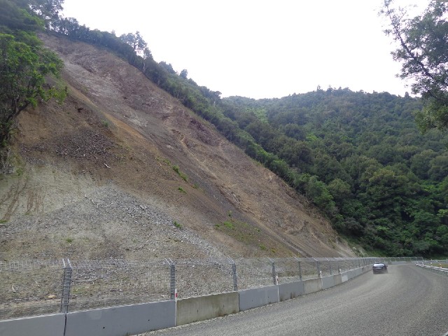 The road here is in the process of being repaired following a landslip.