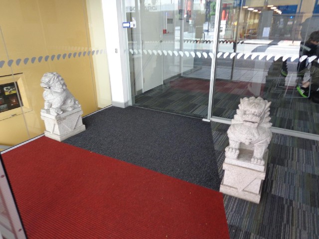 Chinatown extends into the lobby of this bank.