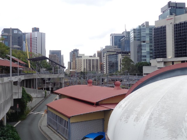 The building on the right is Roma Street Station. The ramp which starts next to me on the left and p...