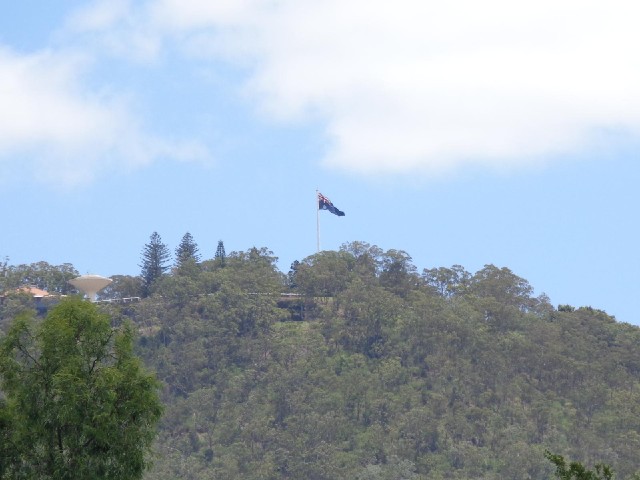 A flag flying on the top of the ridge.