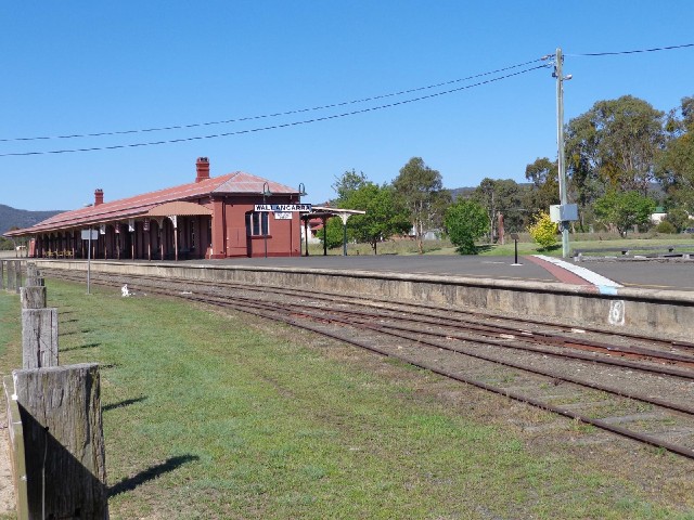 The former station in Wallangarra. The stripe across the platform on the right marks the border betw...