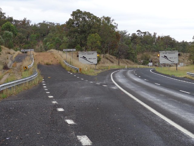 There were several escape lanes on the way down. Most diverted runaway vehicles up a long hillside b...