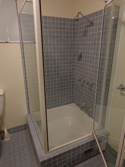 There's a pair of taps and a faucet at the bottom and the shower tray is about 30 cm deep. I don't k...