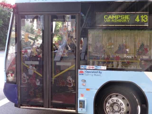 This bus is very festive. There is tinsel and such like all over the inside, and what looks like a s...
