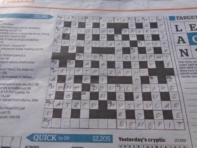 While I've been waiting, I have nearly finished today's Sydney Morning Herald cryptic crossword. Now...