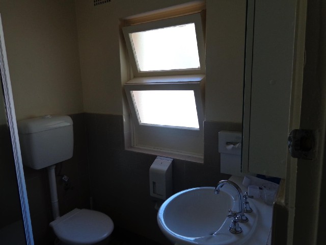 The bathroom window is an odd shape. None of the parts move or open at all.