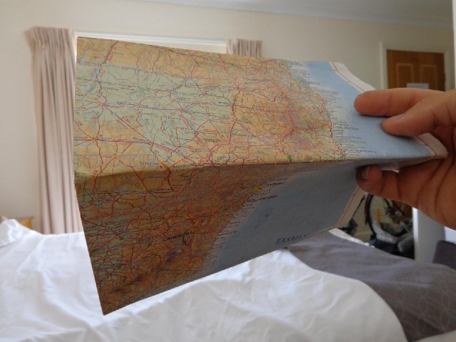 I've got to adjust my map now. For weeks, this is the only paper map I've had and my entire route fr...