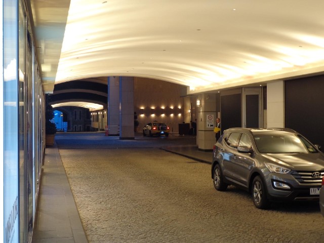 The parking area of a posh hotel.