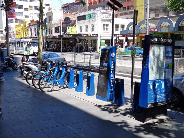 Some of Melbourne's hire bikes. The hire bike scheme here is complicated slightly by the fact that h...