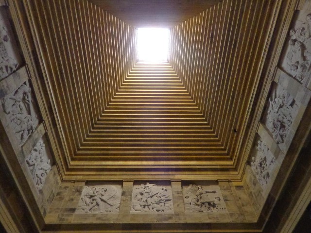 Looking up into the roof.