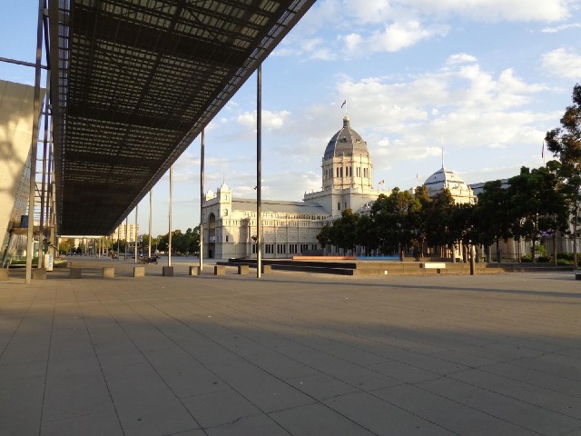 Between the museum and the exhibition building.
