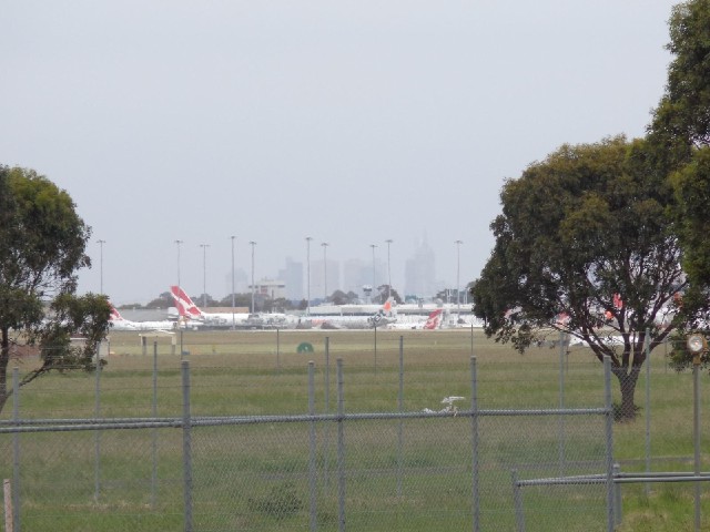 Melbourne Airport, with the city skyscrapers just visible in the distance.
