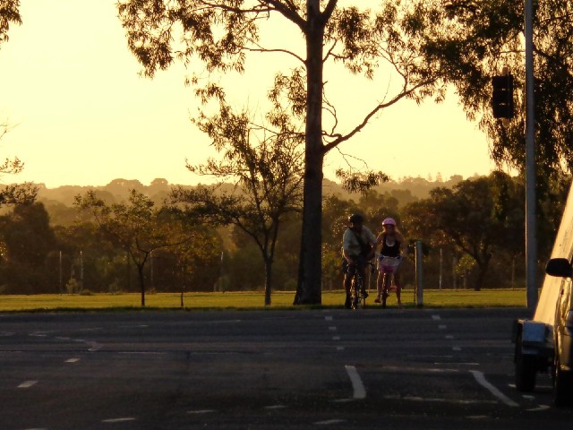 Cyclists in the Adelaide sunset.