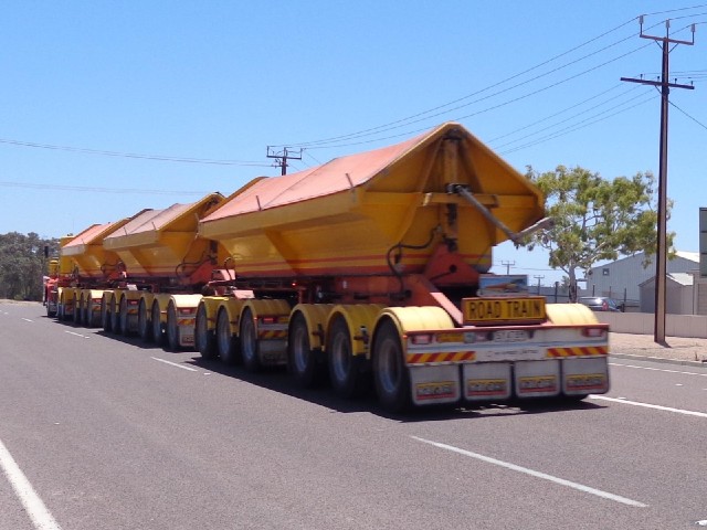 The first three-unit road train I've seen. They wouldn't be as common as I had expected along the de...
