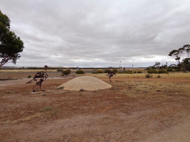These represent malleefowl, a type of bird which lives around here. The metal bird statues look to b...