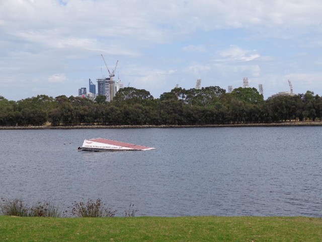 A jump ramp for waterskiers.