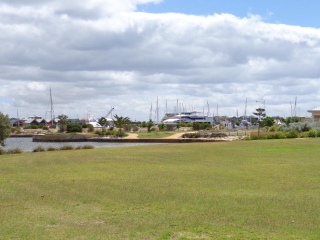 A new housing development around a marina.