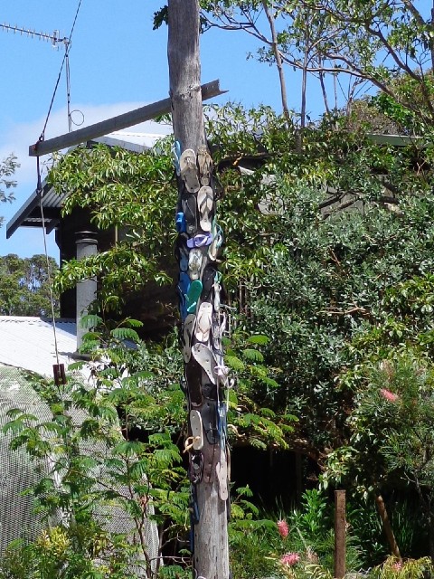 I don't know why this telegraph pole has so many idiots' shoes stuck to it.