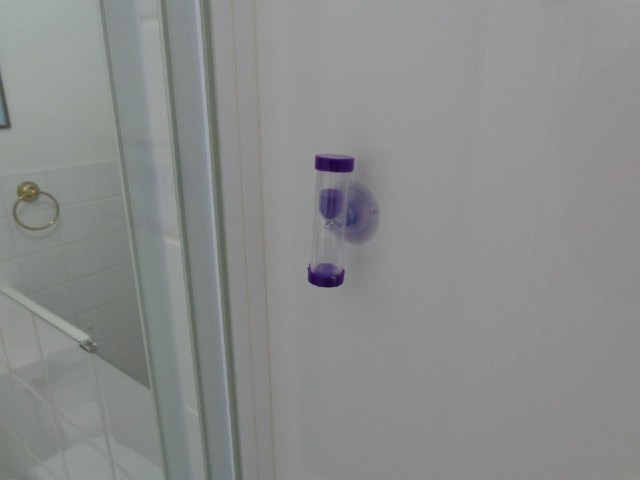There's a sand timer in the shower here. I assume it's to give you some idea how long you should spe...
