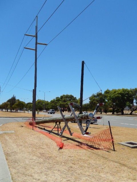 A power pole being replaced.