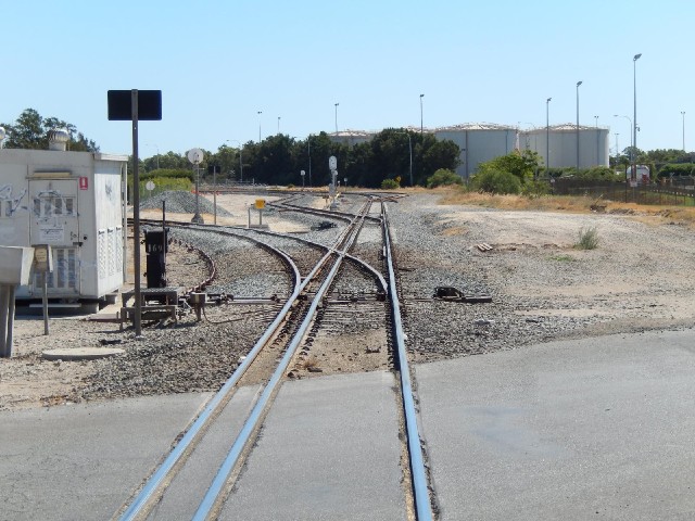 Dual-gauge railway tracks.