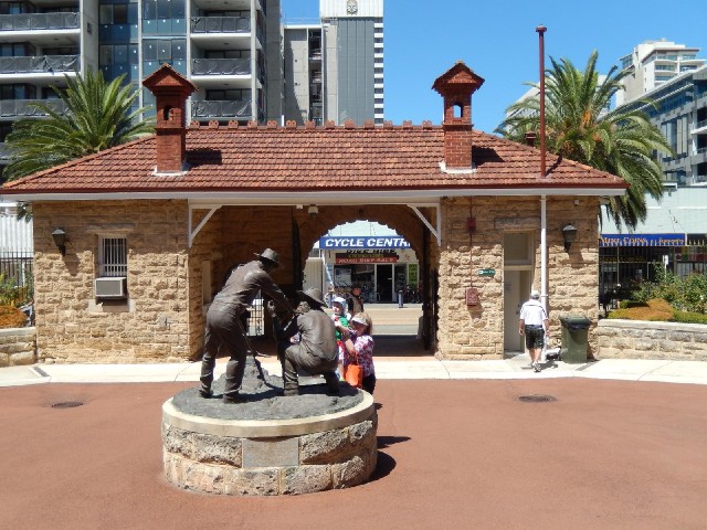 A statue of some early prospectors in the grounds of the Mint.