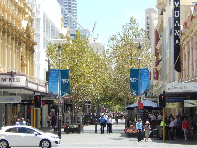The shopping streets by daylight.