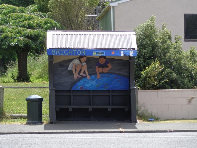 A bus shelter.