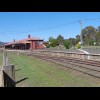 The former station in Wallangarra. The stripe across the platform on the right marks the border betw...