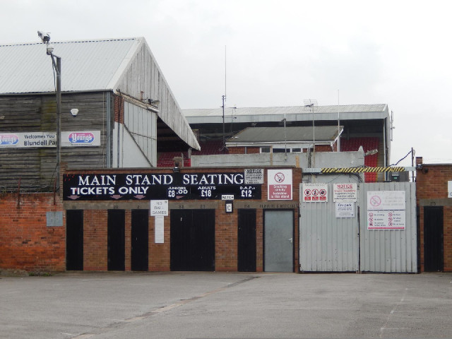 Blundell Park, the home of Grimsby Town. I watched them play at Aggborough, the first ground on my l...